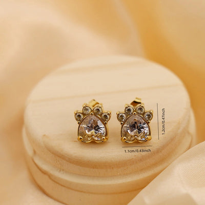 1 Pair Vintage Style Classic Style Paw Print Heart Shape Plating Titanium Steel Zircon 18K Gold Plated Ear Studs