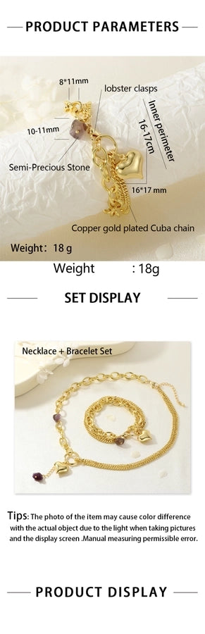 Jewelry Elegant Classic Style Streetwear Heart Shape Copper Bracelets Necklace