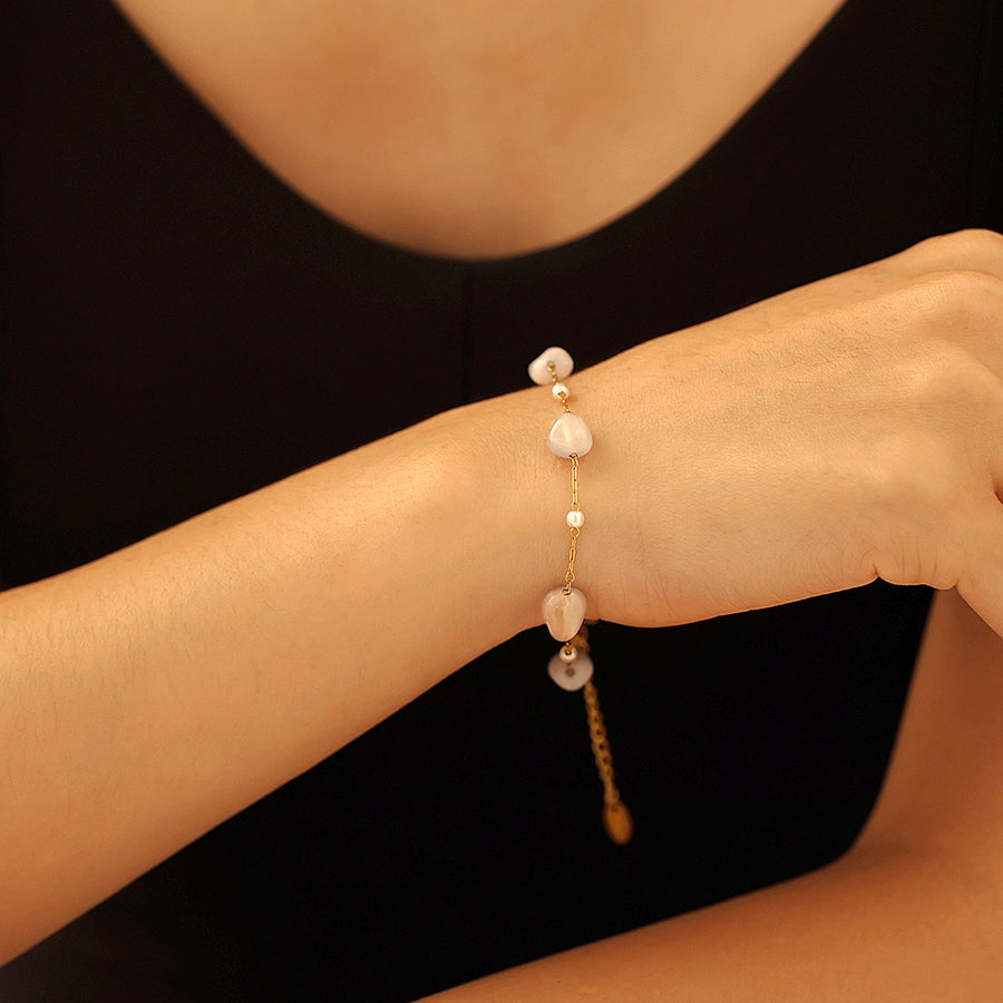 New Natural Stone Clavicle Necklace Light Luxury Bracelet  Hot Selling Stainless Steel Jewelry Set