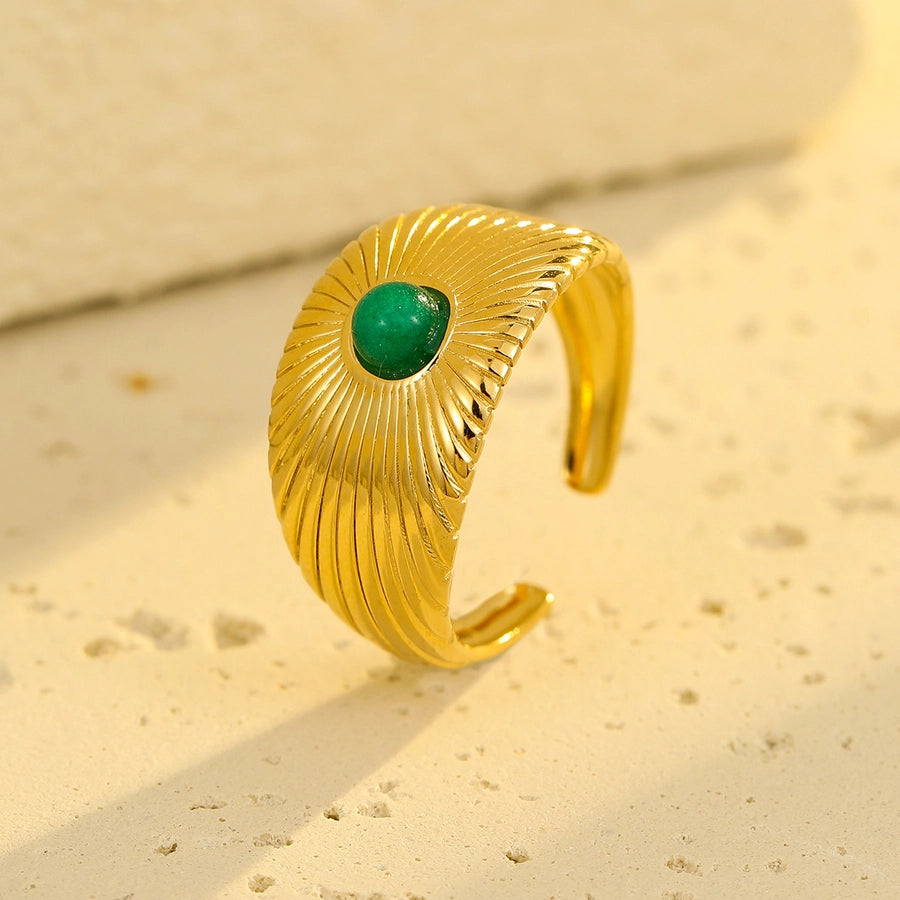 Jewelry IG Style Simple Style Geometric 304 Stainless Steel Natural Stone 18K Gold Plated Inlay Open Rings