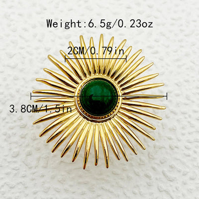 Jewelry Modern Style Sweet Round Sun Flower 304 Stainless Steel Natural Stone 14K Gold Plated Enamel Plating Open Rings