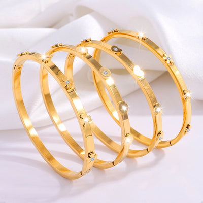 IG Style Sweet Round Heart Shape Flower Titanium Steel Zircon Bangle In Bulk