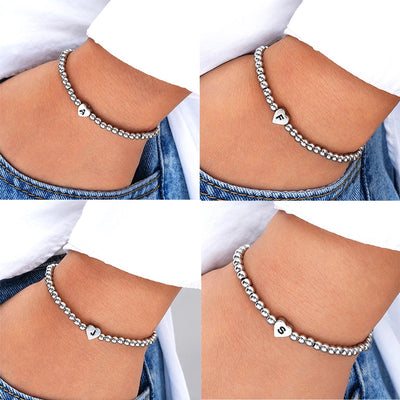 Europe and America Cross Border Hot Sale Creative 26 Letters round Beads Heart-Shaped Copper Bracelet Fashion Ins Simple Beaded Elastic Bracelet