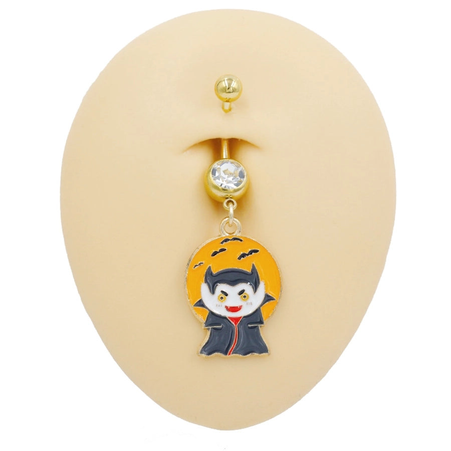 1 Piece Belly Rings Rock Punk Pumpkin Bat Skull 316 Stainless Steel  Alloy Epoxy Inlay Rhinestones Zircon Gold Plated