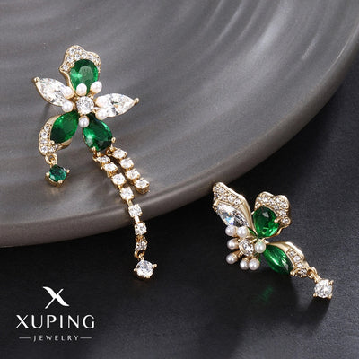 1 Pair Luxurious Sweet Tassel Flower Plating Copper Artificial Gemstones 18K Gold Plated Drop Earrings