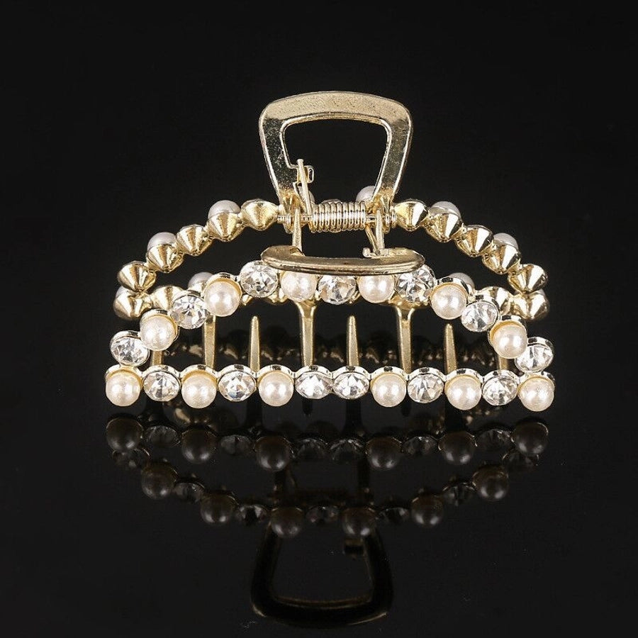 simple style solid color alloy inlay rhinestones hair claws 1 piece