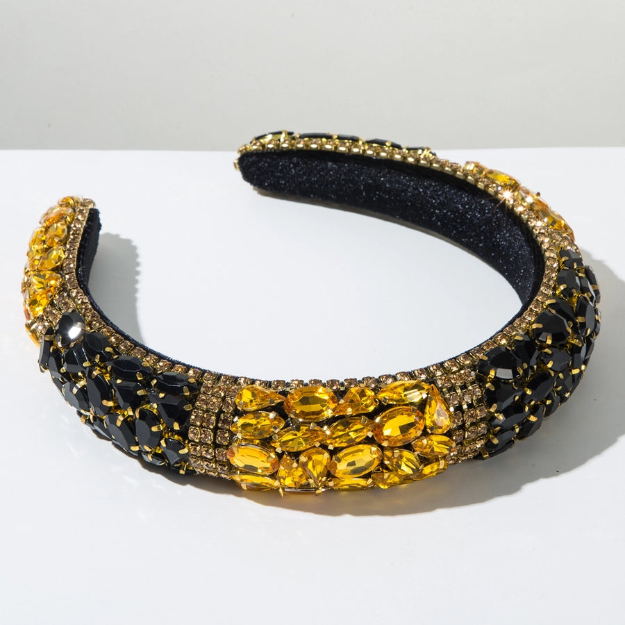 New Fashion  Style Baroque Sponge Headband Female Heavy Industry Full Diamond Color Matching Shiny Light Luxury Ball Party Hair Accessories