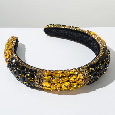 New Fashion  Style Baroque Sponge Headband Female Heavy Industry Full Diamond Color Matching Shiny Light Luxury Ball Party Hair Accessories