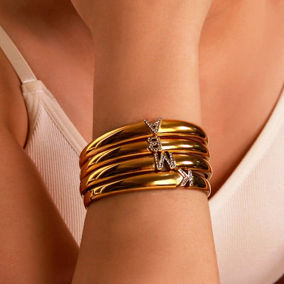 Vintage Style Simple Style Classic Style Letter 304 Stainless Steel 18K Gold Plated Zircon Bangle In Bulk