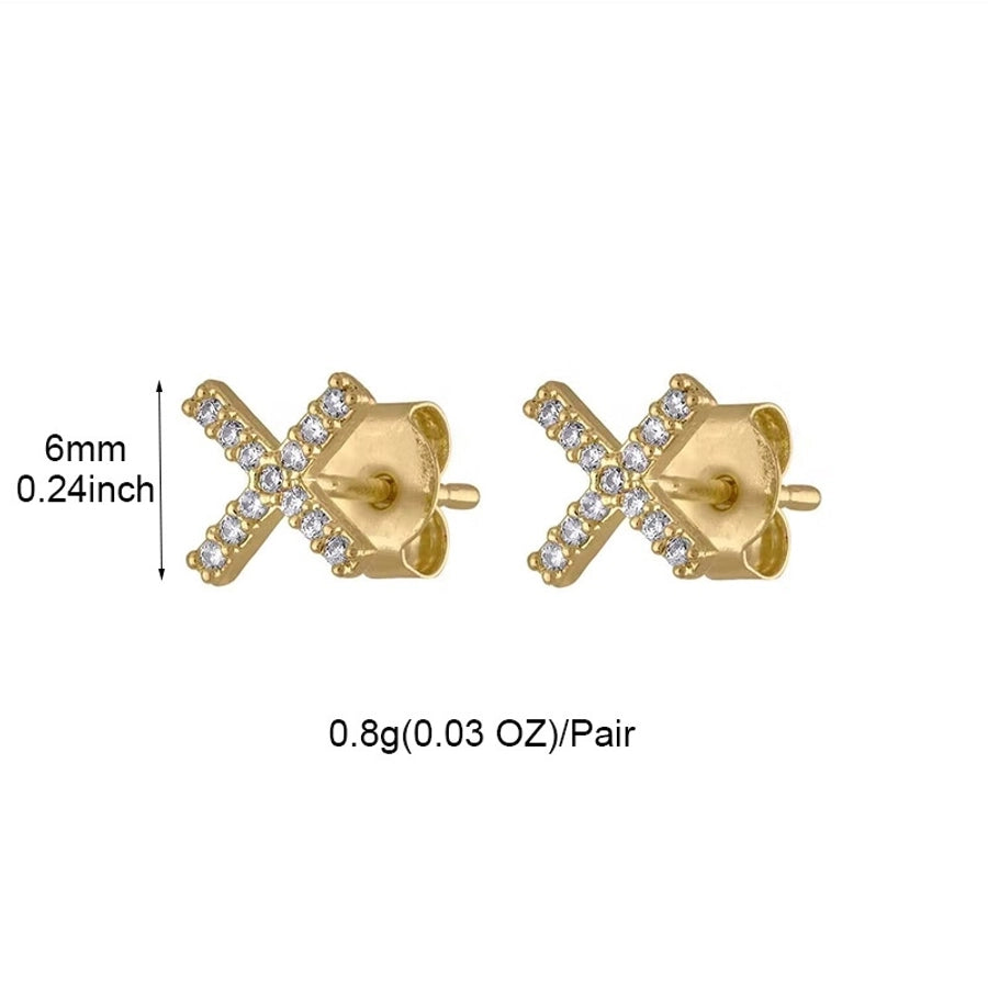 1 Pair Simple Style Letter Asymmetrical Copper Zircon 24K Gold Plated Ear Studs
