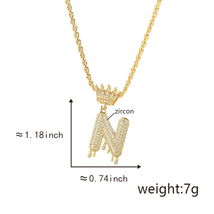 Copper Hemp flowers chain 18K Gold Plated Letter Zirconia Pendant Necklace
