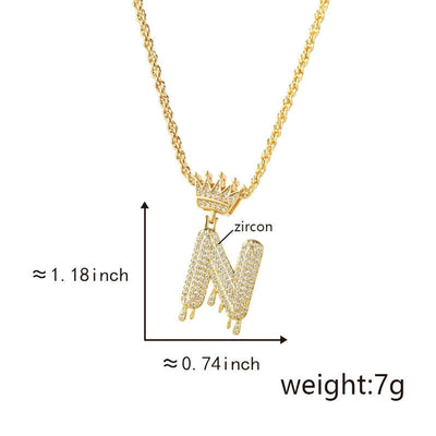 Copper Hemp flowers chain 18K Gold Plated Letter Zirconia Pendant Necklace