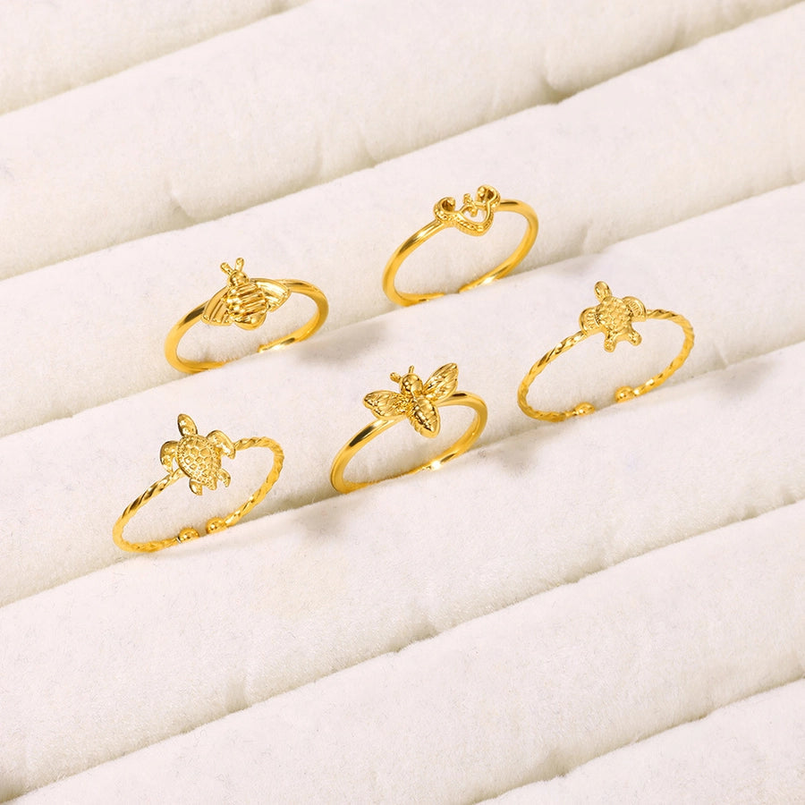 Jewelry Elegant Cute Streetwear Tortoise 304 Stainless Steel 18K Gold Plated Open Rings