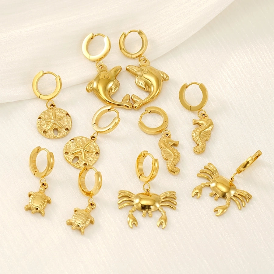 1 Pair Marine Style Modern Style Classic Style Starfish Crab Shell Plating 304 Stainless Steel 18K Gold Plated Drop Earrings