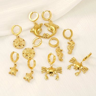 1 Pair Marine Style Modern Style Classic Style Starfish Crab Shell Plating 304 Stainless Steel 18K Gold Plated Drop Earrings