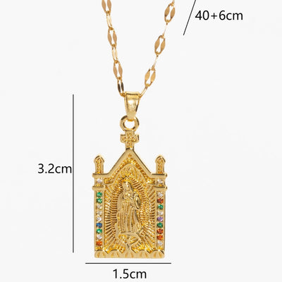 Copper Plating Virgin Mary Zircon Pendant Necklace