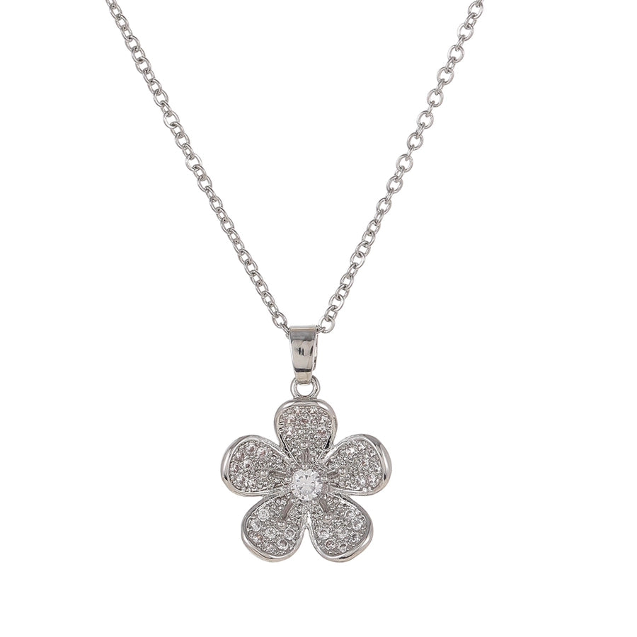 Copper Flower Artificial Diamond Pendant Necklace
