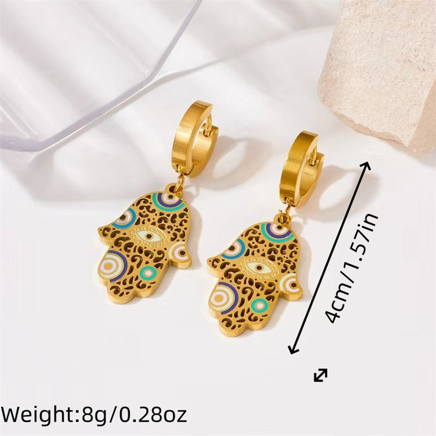Titanium Steel Palm Eye Drop Oil 18K Gold Plated Bohemian Style Personality Fashion Vintage Necklace Bracelet Earring Set