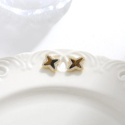 1 Pair Vintage Style Simple Style Geometric Round Heart Shape Plating Inlay Copper Natural Stone Zircon 18K Gold Plated Ear Studs