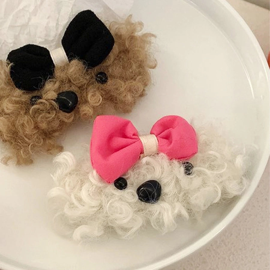 Women's Cute Dog Bow Knot Shearling Hair Clip