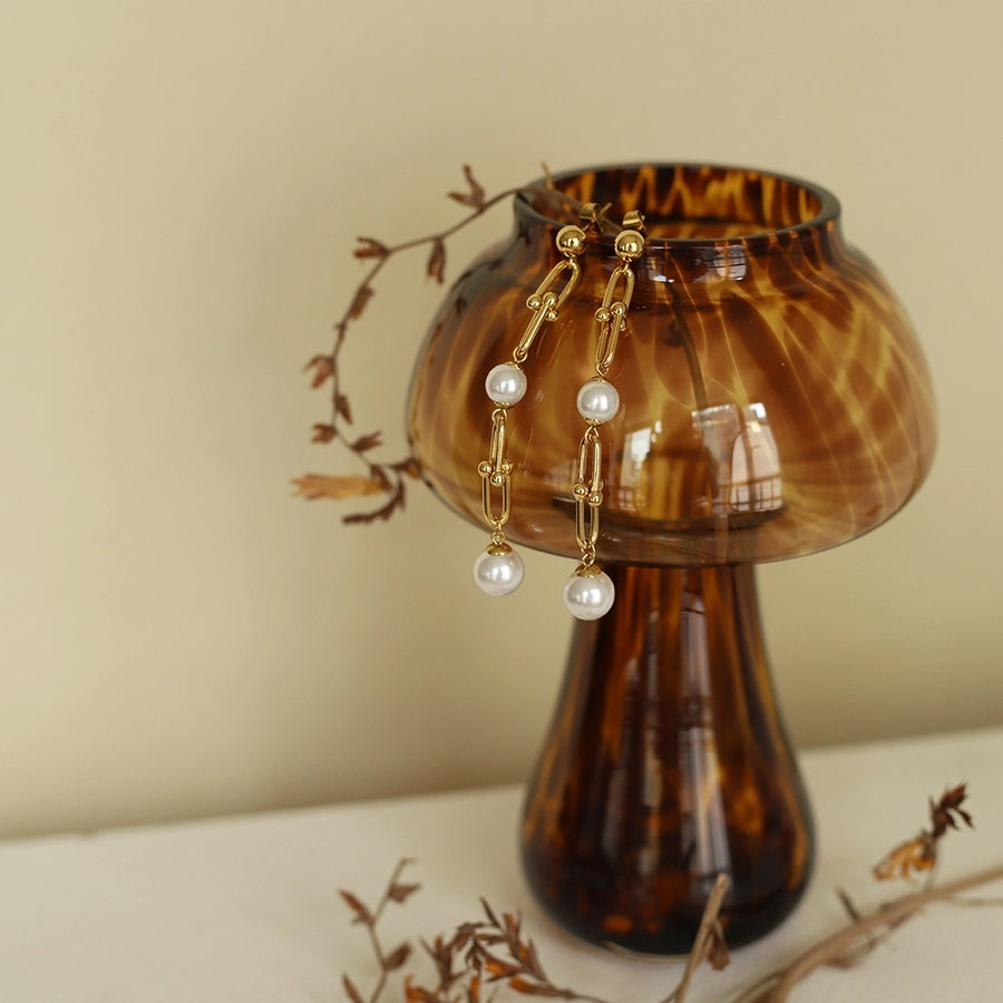 1 Pair Elegant Glam Geometric Inlay 304 Stainless Steel Pearl Drop Earrings