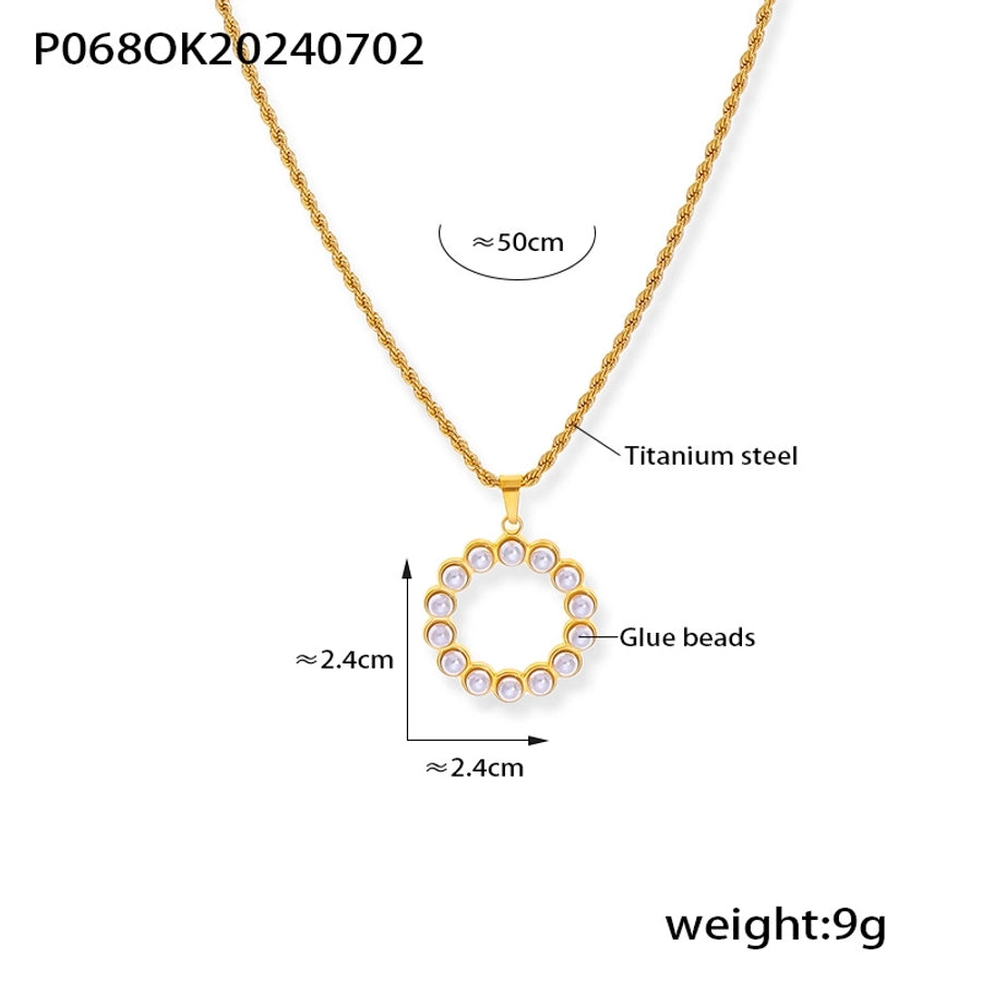 Jewelry Elegant Round 304 Stainless Steel Artificial Pearls 18K Gold Plated Plating Inlay Rings Necklace