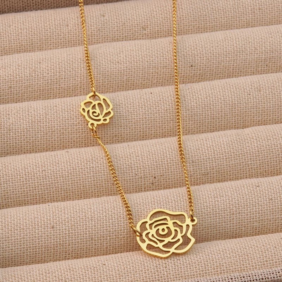 Jewelry Sweet Classic Style Flower 304 Stainless Steel 18K Gold Plated Plating Pendant Necklace