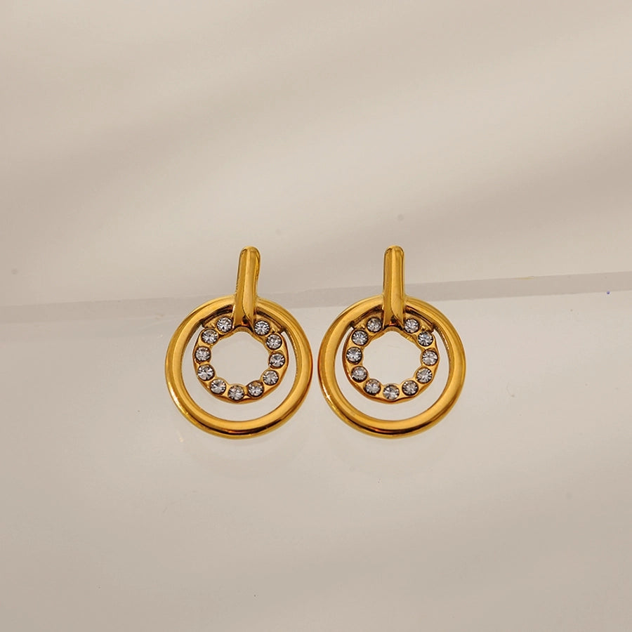 1 Pair Elegant Geometric 304 Stainless Steel Zircon Ear Studs
