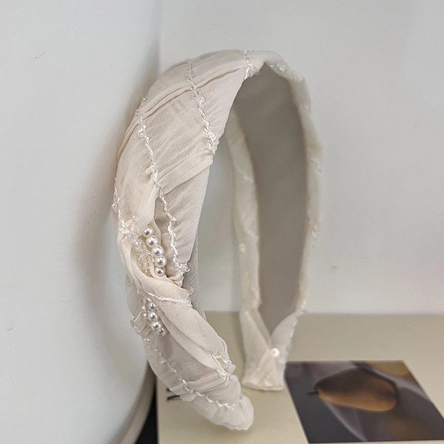 Women's Casual Simple Style Solid Color Cloth Sequins Handmade Pearl Hair Band