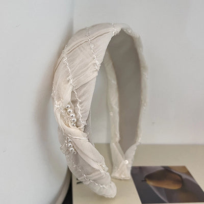 Women's Casual Simple Style Solid Color Cloth Sequins Handmade Pearl Hair Band