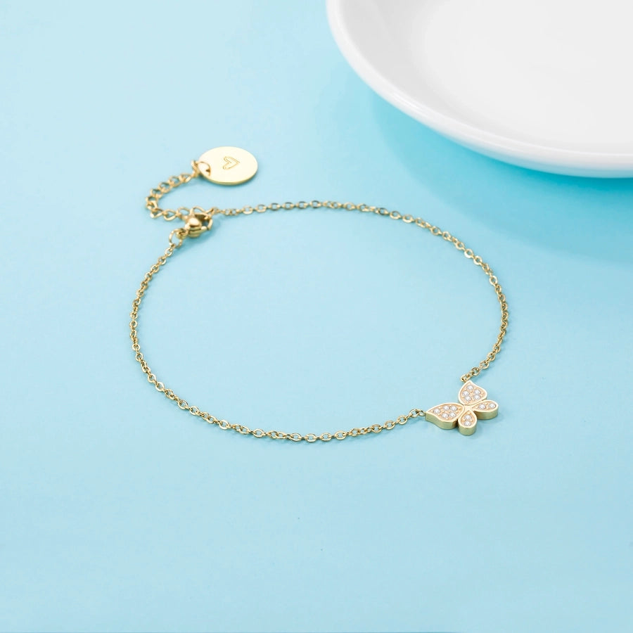Luxurious Queen Bridal Butterfly 304 Stainless Steel Gold Plated Zircon Bracelets In Bulk