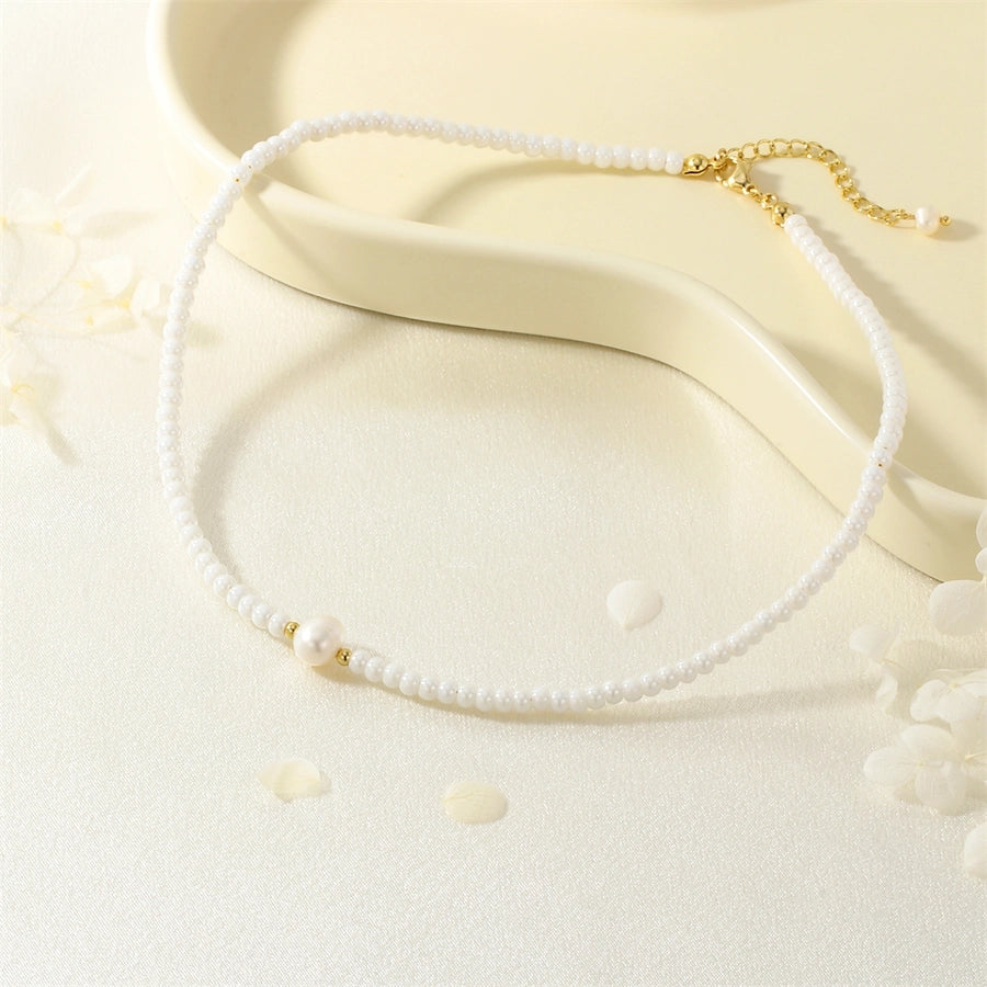 Jewelry Lady Classic Style Circle Glass Copper Necklace