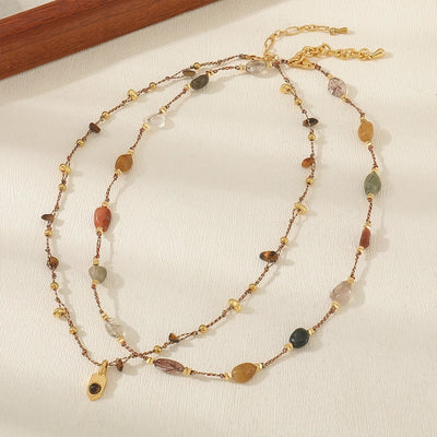 Casual Cute Commute Irregular 304 Stainless Steel natural stone Copper Woven Chain Necklace In Bulk
