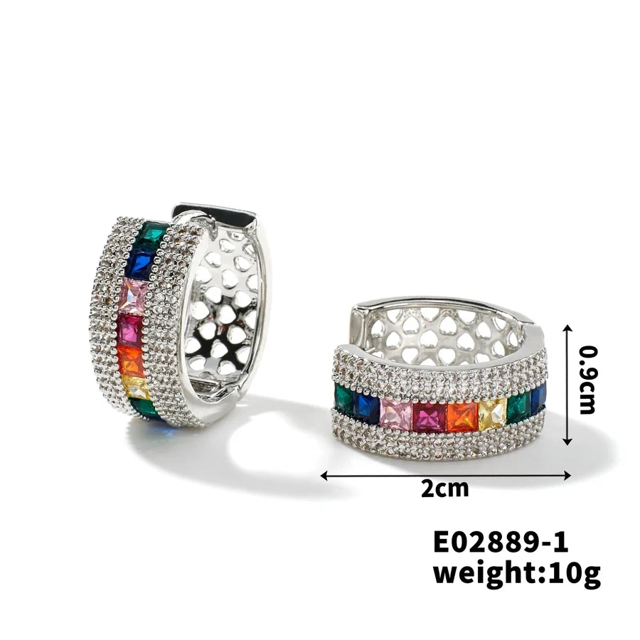 1 Pair Simple Style Cool Style Shiny Geometric Inlay Copper Zircon K Gold Plated Rhodium Plated Earrings