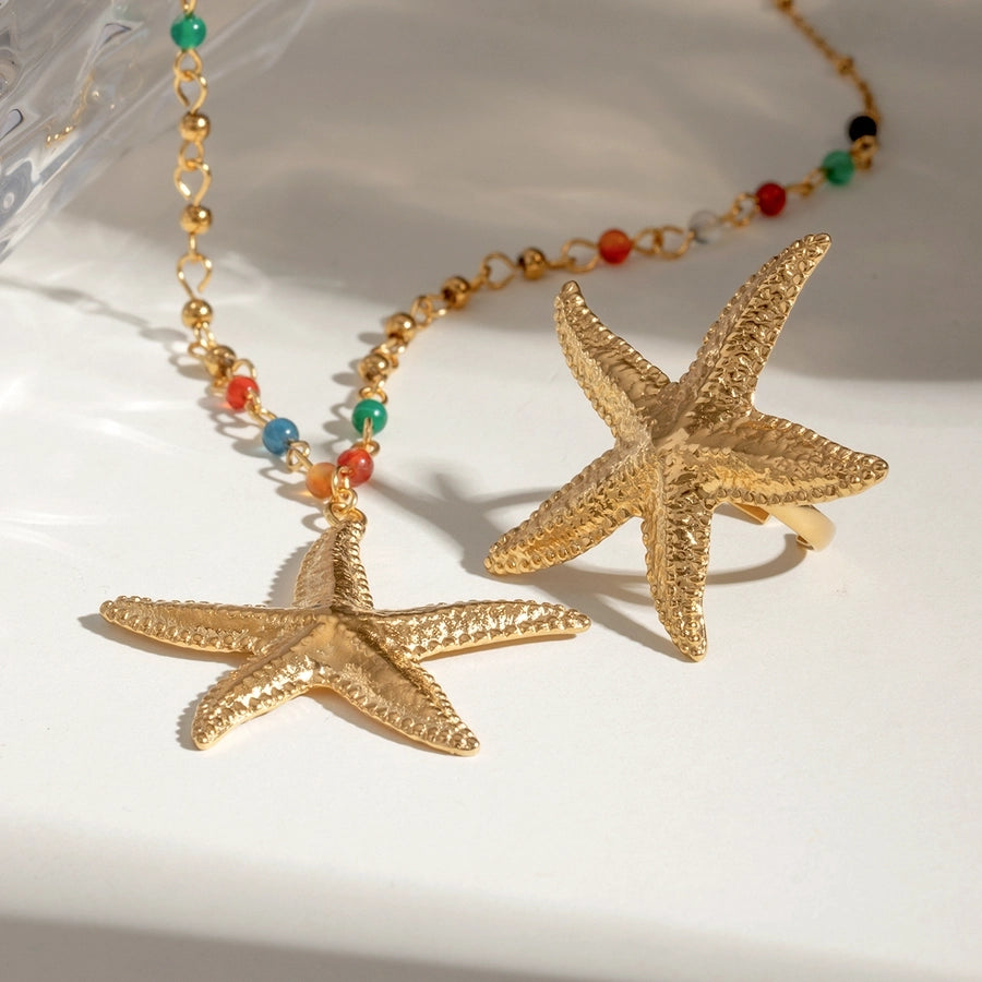 Jewelry Simple Style Classic Style Starfish 304 Stainless Steel 18K Gold Plated Rings Necklace