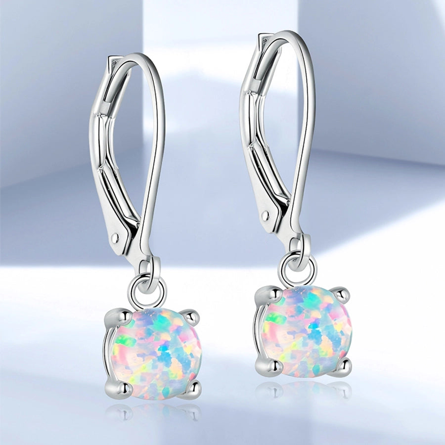 1 Pair of Simple  round Opal Earrings, Copper Plated with Real Gold