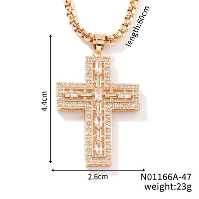 Hip-Hop Rock Shiny Cross Wings 304 Stainless Steel Copper Zircon K Gold Plated Rhodium Plated Unisex Pendant Necklace