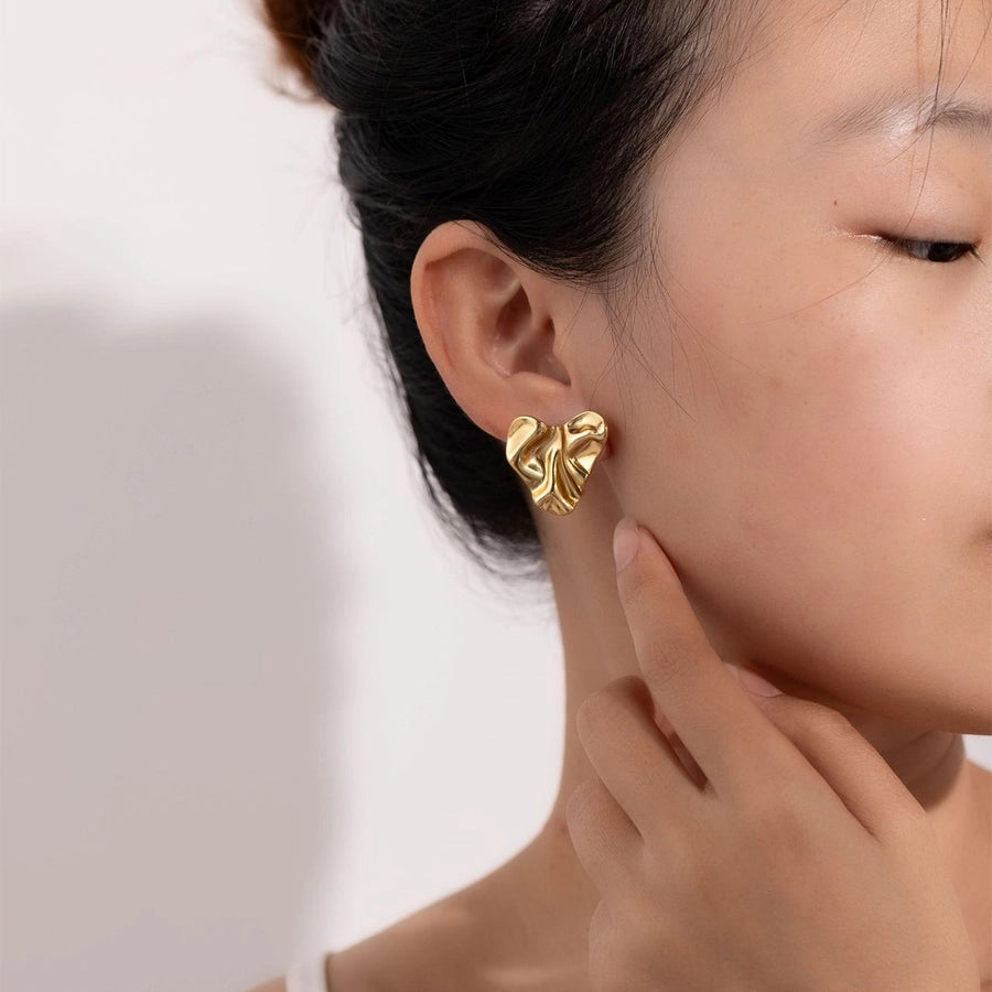 1 Pair Elegant Heart Shape Plating 304 Stainless Steel 18K Gold Plated Ear Studs