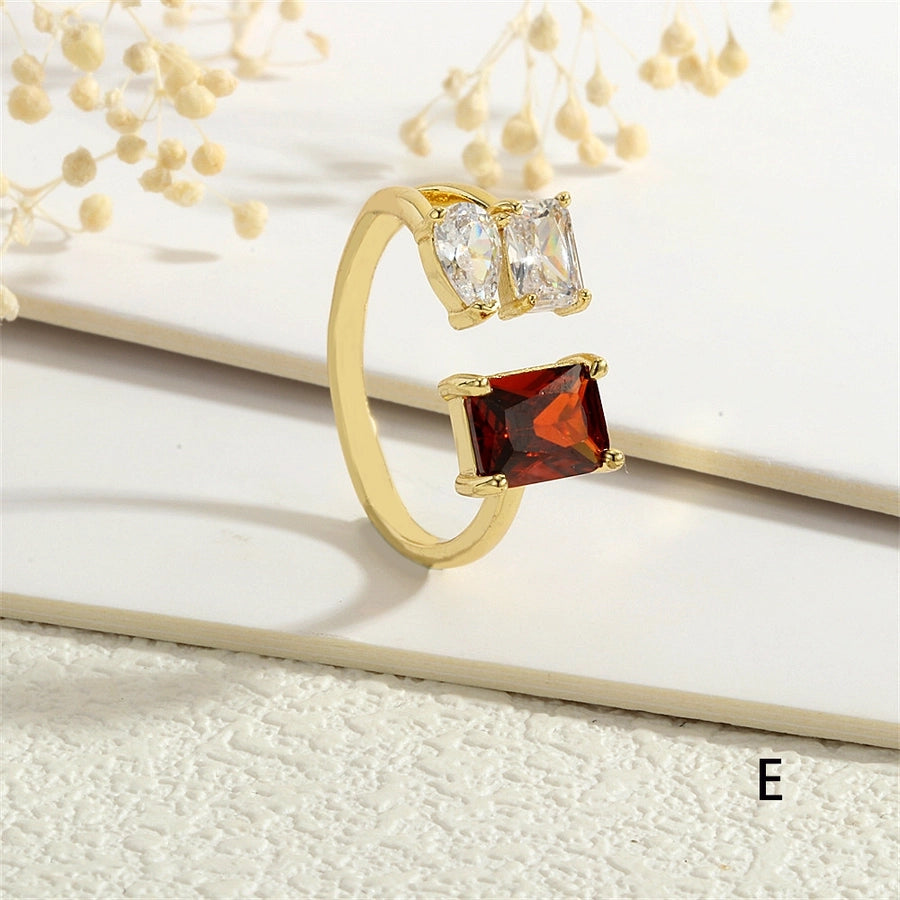 Copper Inlay Geometric Square Zircon Open Rings