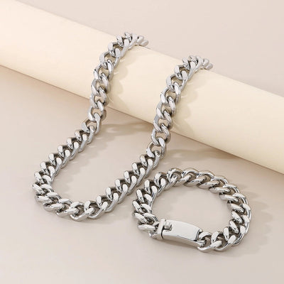 Fashion Minimalist Atmospheric Stainless Steel Cuban Link Chain Bracelet Necklace