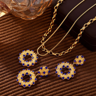Jewelry Elegant Circle 304 Stainless Steel Rhinestones Glass Stone 18K Gold Plated Plating Inlay Earrings Necklace