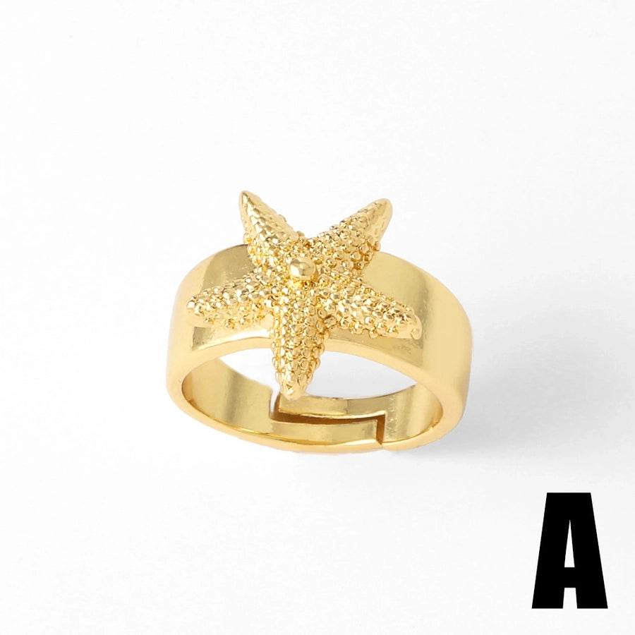 Copper 18K Gold Plated Plating Starfish Conch Fish Bone Open Rings