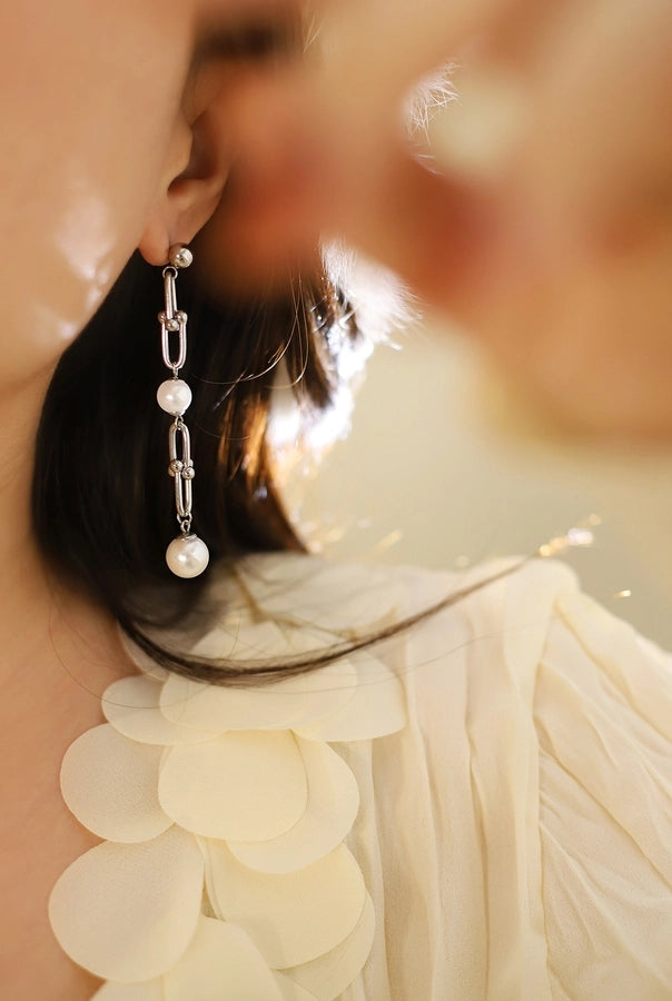 1 Pair Elegant Glam Geometric Inlay 304 Stainless Steel Pearl Drop Earrings