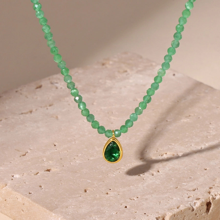 Jewelry Elegant Water Droplets 304 Stainless Steel Opal 18K Gold Plated Beaded Plating Inlay Pendant Necklace