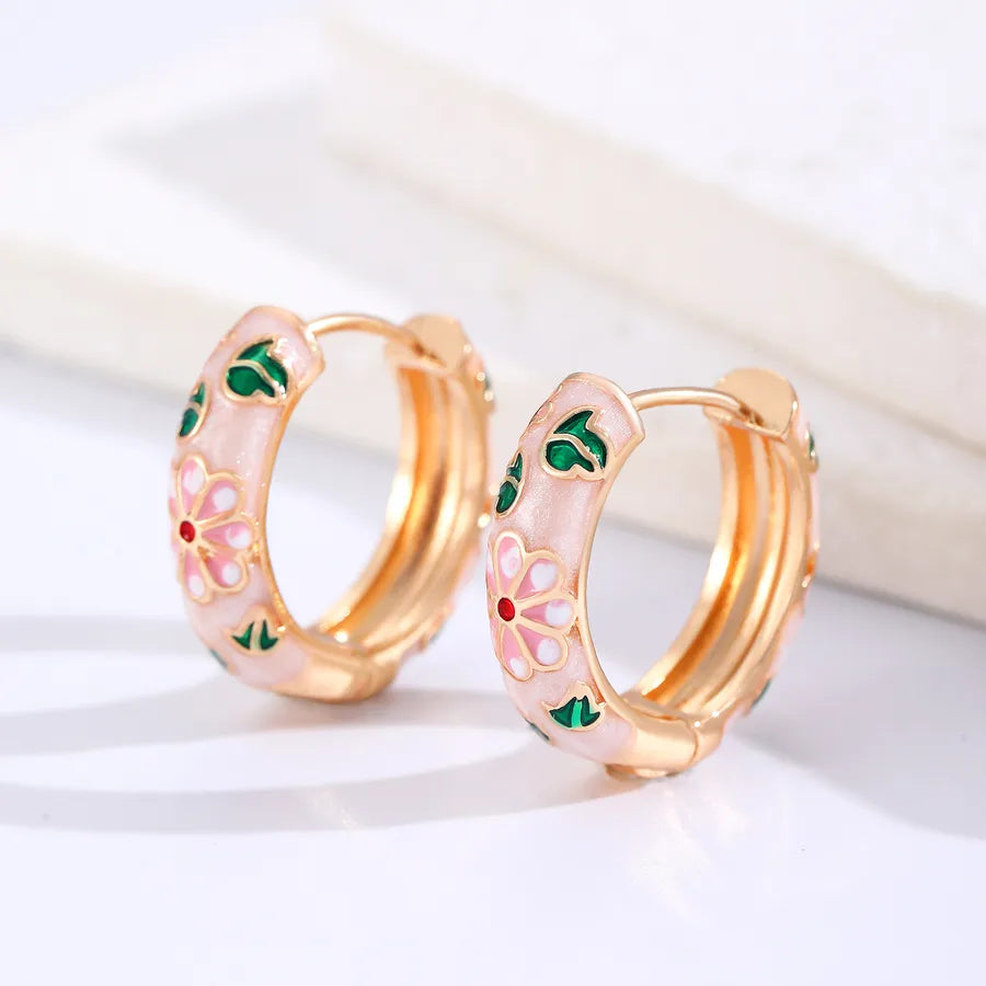 1 Pair Casual Elegant Lady Flower Enamel Copper Earrings