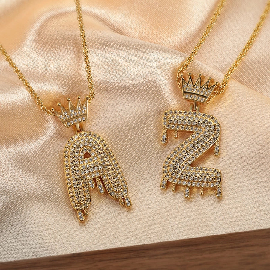 Copper Hemp flowers chain 18K Gold Plated Letter Zirconia Pendant Necklace