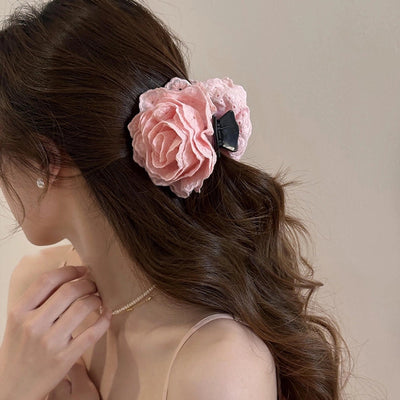 Korean style online celebrity caro rose clip female  new flower shark clip high-grade headdress Flower hairpin headdress