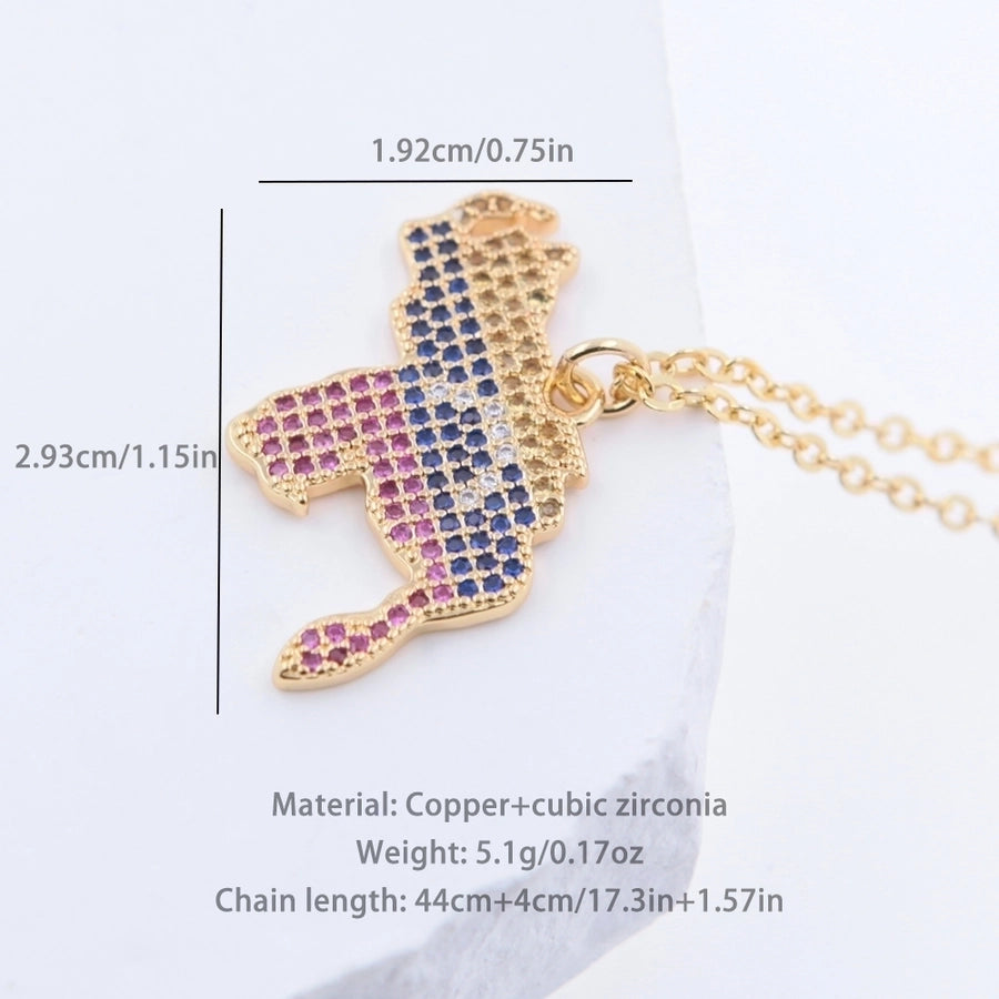 1 PCs Creative Flag Love Heart Pendant Copper Plating 18K Gold Epoxy/Inlaid Color Cubic Zirconia Necklace Punk Simple Fashion for Men Women Daily Wear