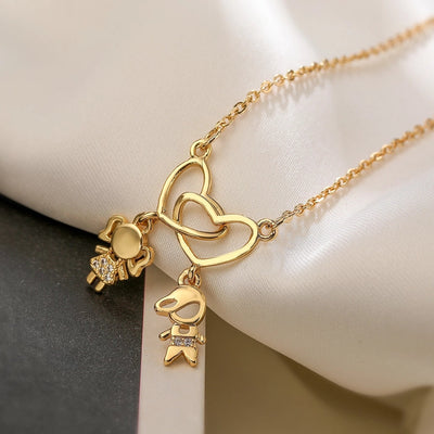 Jewelry Retro Girl Heart Shape Boy Copper Zircon Pendant Necklace
