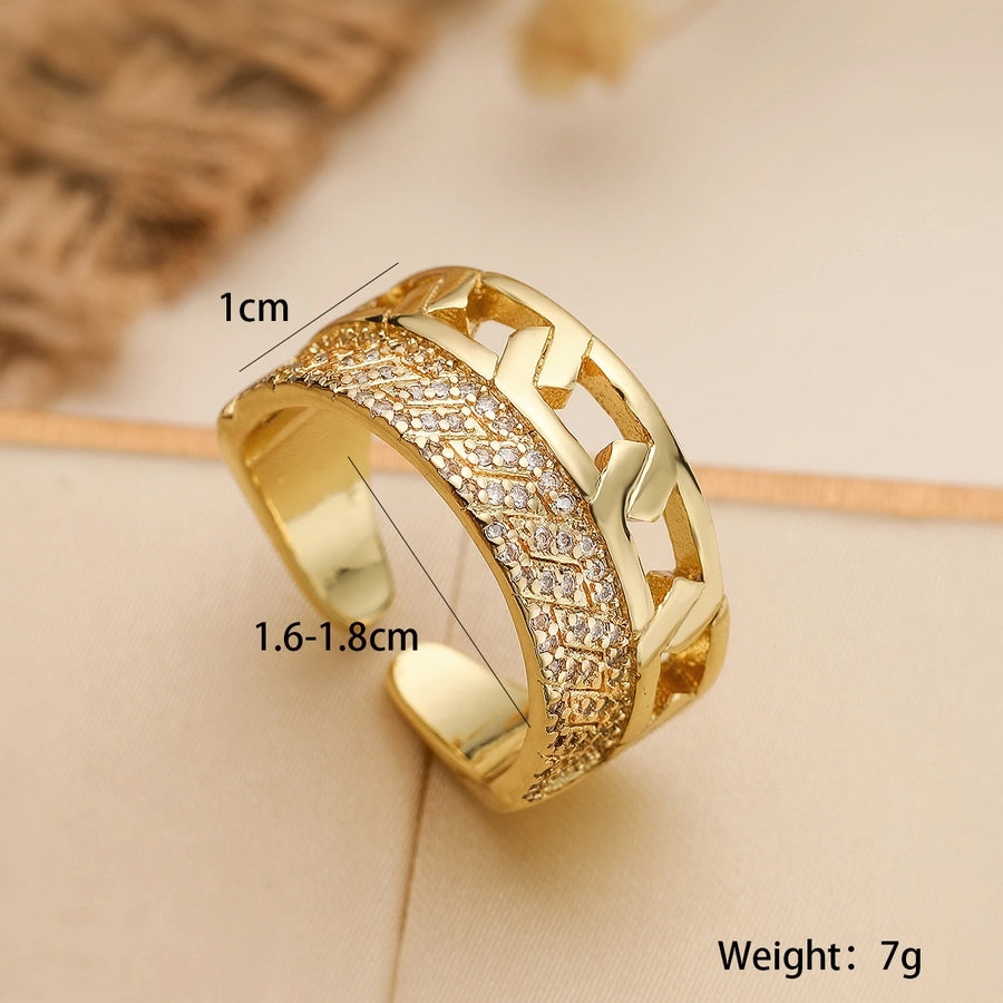 Copper 18K Gold Plated Plating Geometric Zircon Open Rings